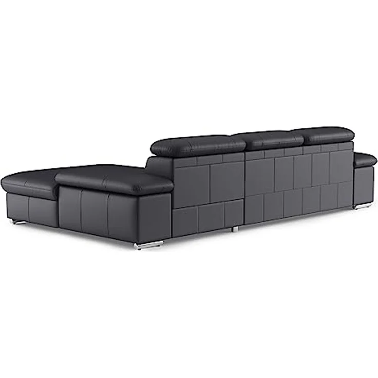 CAVADORE Leder-Ecksofa Valerie mit XL-Longchair / Eckcouch mit Kopfteilverstellung, großem Longchair + Metallfüßen / 286 x 73 x 174 / Echtleder Schwarz – Bild 4