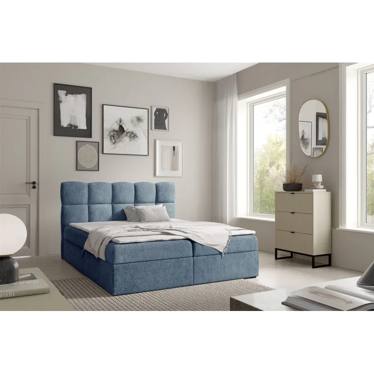 Boxspringbett Schlafzimmerbett PAROZO 180x200cm Stoff Coral Blau