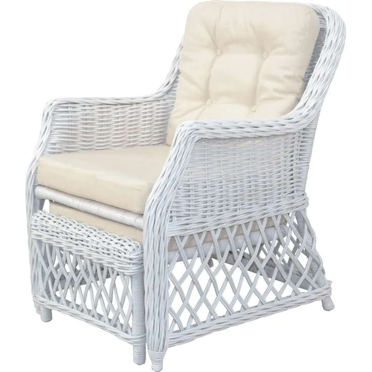 Rattansessel, Relaxsessel mit ausziehbarem Fußteil, handgeflochten, weiß