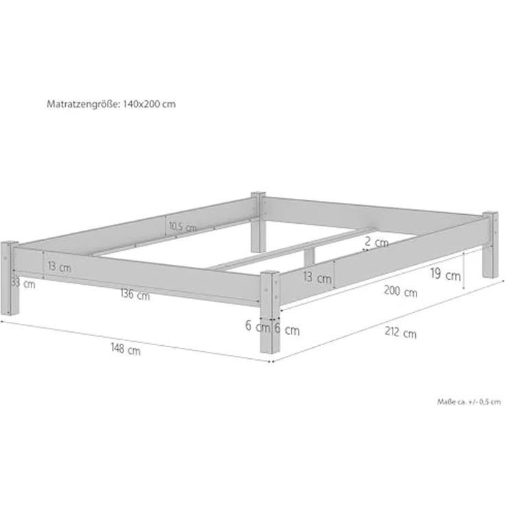 ERST-HOLZ Massivholzbett Stabiles Doppelbett 140 x 200 cm Bettrahmen Buche Massiv, Buche farblos lackiert – Bild 3