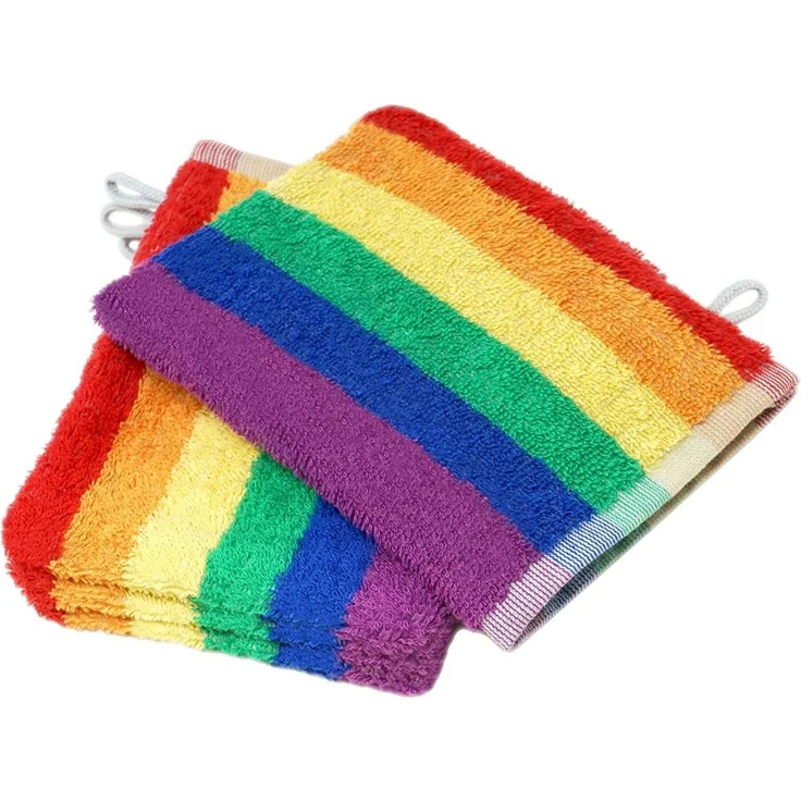 Lashuma Waschhandschuh Regenbogen, (Set, 4-St), bunte Frottee Waschlappen 15x21 cm – Bild 2