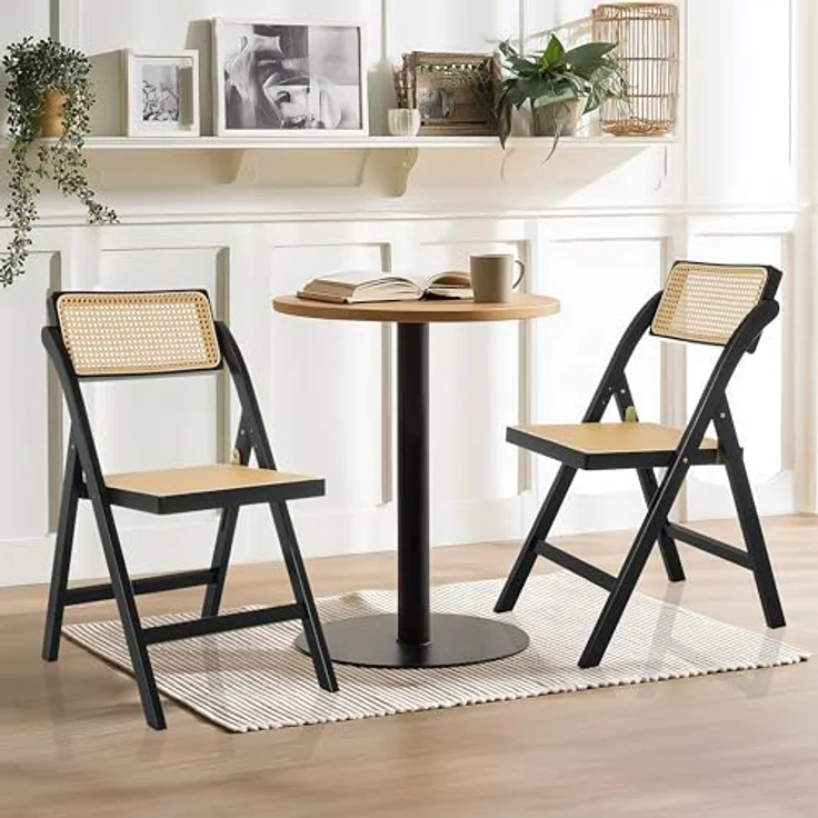 hjh LIVING Klappstuhl aus Bambus mit Wiener Geflecht TUDELA Bamboo Holzklappstuhl, Klappbarer Stuhl, 130kg belastbar, 360° drehbarer Rückenlehne, Schwarz/Braun – Bild 3