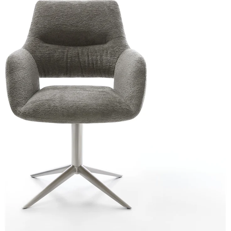 Drehstuhl Yago-Flex mit Armlehnen Bouclé Soft Schlamm Fußkreuz Edelstahl 360° drehbar Wippfunktion Taschenfederkern – Bild 2
