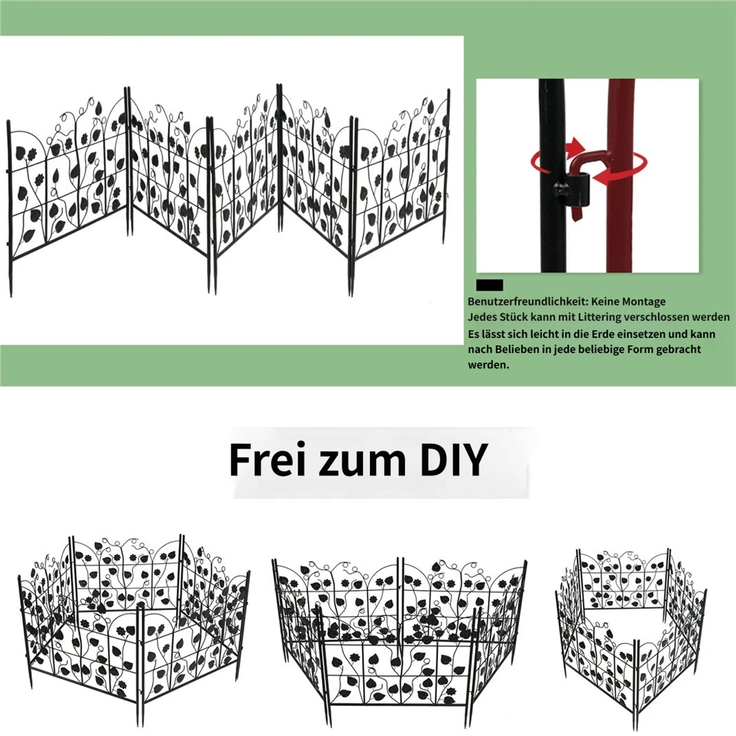 UNHO Gartenzäune Teichzaun 5 Stück Gartenzaun Zaunelemente Metallzaun Gartentor Steckzaun Dekozaun Teichzaun Metall Randzaun 69x67 cm Schwarz – Bild 6
