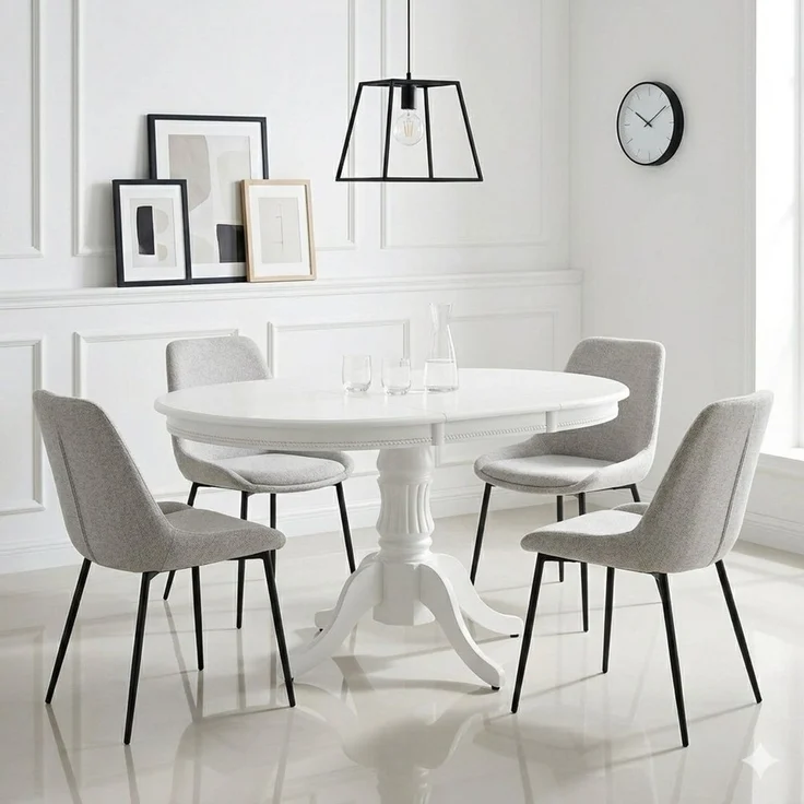 designimpex Esstisch Esstisch HAW-111 rund ausziehbar Weiß Massiv Tisch Echtholz Esszimmer, Esstisch, Esszimmertisch, Küche, Tisch, Couchtisch, Wohnzimmertisch – Bild 3