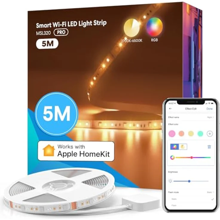 meross Led Strip 5m funktioniert mit Apple HomeKit, WLAN Led Streifen, Smart RGBWW Strip kompatibel mit Alexa und Google, für Zuhause, Party, Weihnachten – Bild 2
