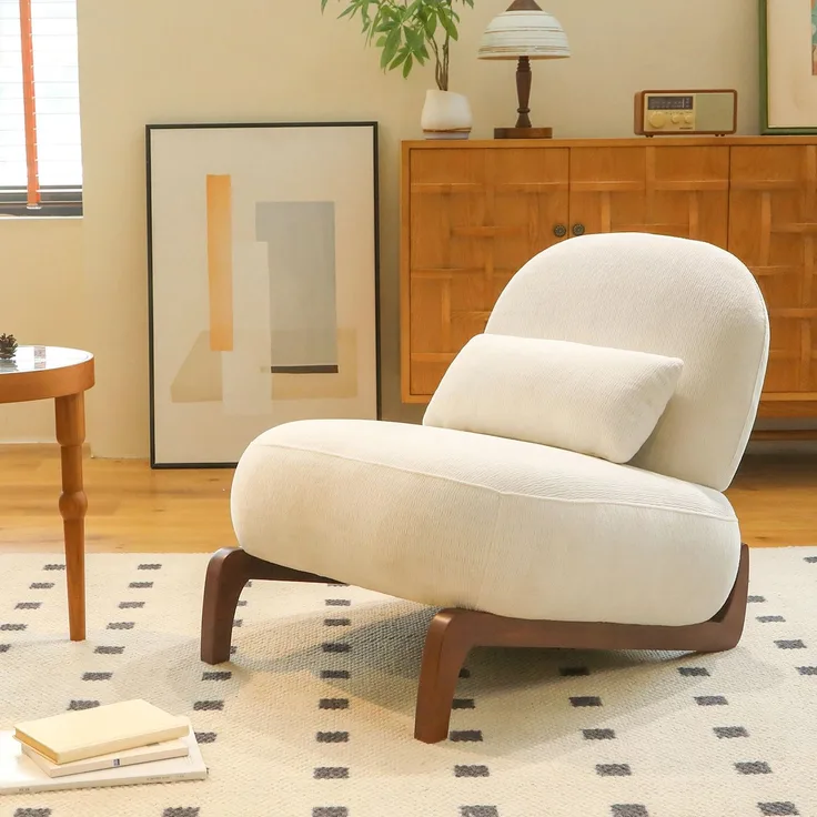 LVHOM Sessel Velvet Glamour mit Holzgestell, Loungesessel mit Kissen, Polstersessel für Wohnzimmer & Schlafzimmer, Skandi-Design, Weiß