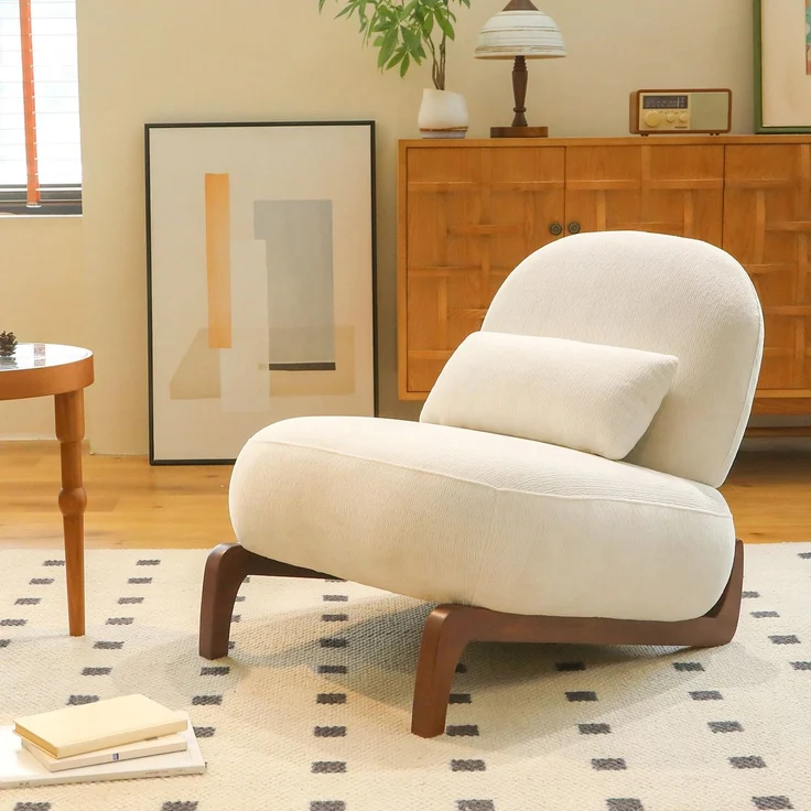 LVHOM Sessel Velvet Glamour mit Holzgestell, Loungesessel mit Kissen, Polstersessel für Wohnzimmer & Schlafzimmer, Skandi-Design, Weiß – Bild 1