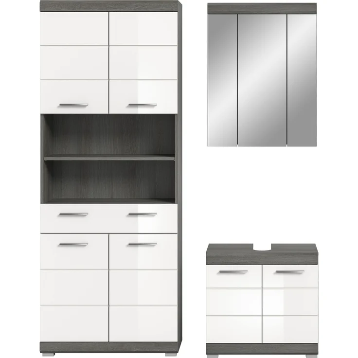 Badezimmer-Set >Scout< in Rauchsilber / Weiß Hochglanz - 149x191x34cm (BxHxT) – Bild 2