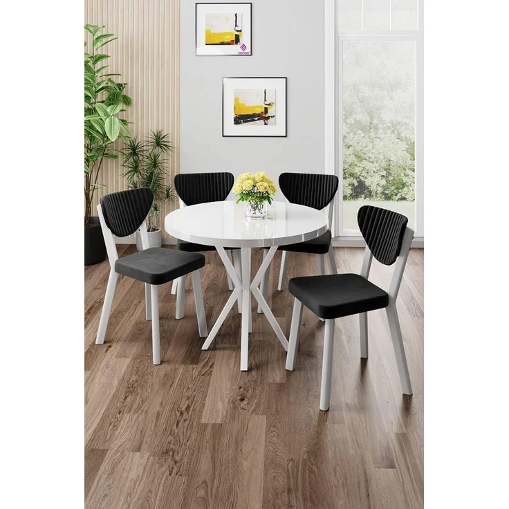 Skye Decor 'Agnes - White, Black' Essgruppe (5-teilig), Weiß / Schwarz, 90 x 73 x 90 cm – Bild 2