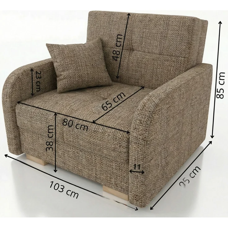Wohnero24 Schlafsessel POLINA 1 103x95 cm Sessel mit Schlaffunktion 80x195 cm kleines Schlafsofa mit Bettkasten ausziehbar 100 cm breit Einzelschlafsofa - Braun – Bild 3