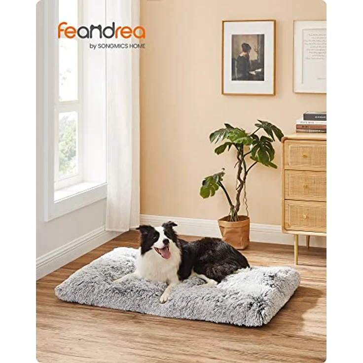 Feandrea Hundebett, Hundekissen, Flauschige Hundematte, Langer Plüsch, 110x73 cm, weiche Polsterung, waschbar, multifunktional, Ombré-Grau PGW203G01 – Bild 3