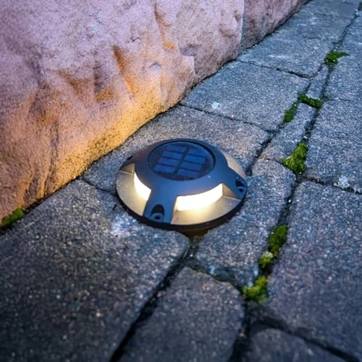 PRIOS LED Solarleuchten Selius, 4-flammige wasserdichte Solarlampe in Schwarz aus Aluminium für den Garten – Bild 4