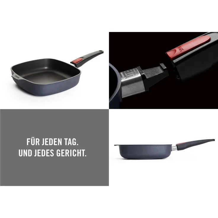 WOLL MADE IN GERMANY Pfannen-Set Diamond Lite mit Deckel, Aluminiumguss (Set, 4-tlg), Abnehmbarer Stiel, Antihaftbeschichtet