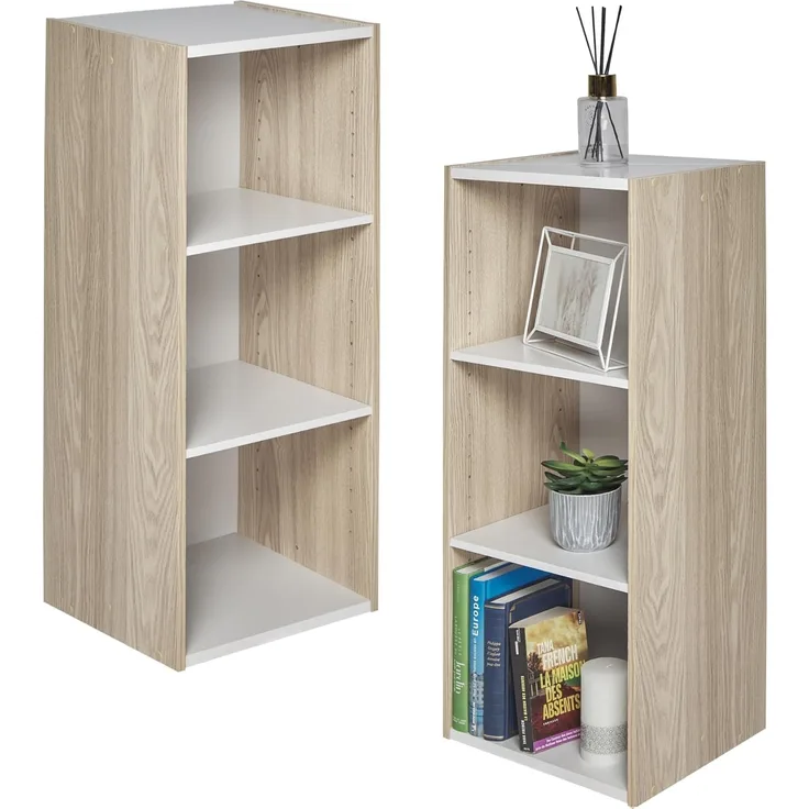 Iris Ohyama, Aufbewahrungseinheit, Bücherregal, Set aus 2 kleinen Elementen mit 3 modularen Regalen, modern, Bücher, CDs, Büro, Schlafzimmer, Wohnzimmer, UB-9035, Hellbraun