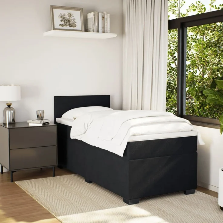 vidaXL Boxspringbett mit Matratze Schwarz 100x200 cm Samt 3288530 – Bild 5