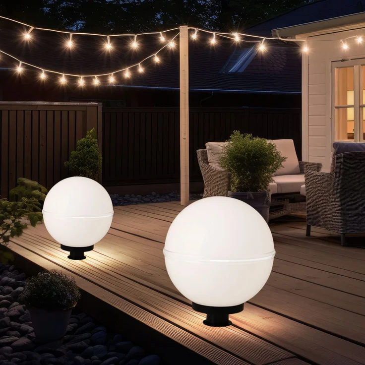 2x RGB LED Steckleuchten, Kugel, weiß, Erdspieß, Kabel, D 30 cm – Bild 10