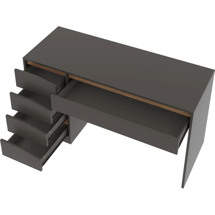 Schreibtisch mit 5 Schubladen, MDF, 140x50x78 cm, Grau mit Eiche-Optik – Bild 6
