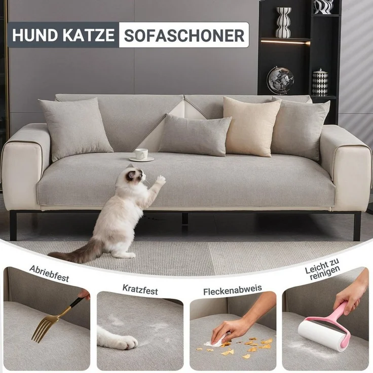 Agger Sofaschoner Sofa Überzug Weiche Chenille Sofabezug Hund Katze Sofaschoner, Anti Rutsch Vintage Couch Überzug für 1 2 3 4 Sitzer Sofa – Bild 3