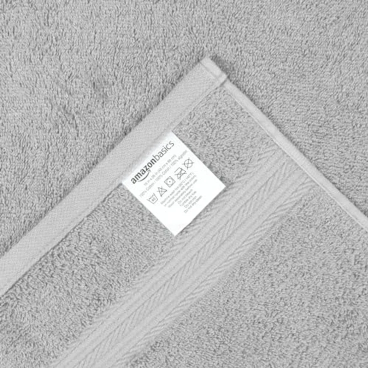 Amazon Basics Handtuch-Set, 100% Baumwolle, Farbecht und Saugfähig, 50cm x 100cm, 2er-Pack, Grau – Bild 5