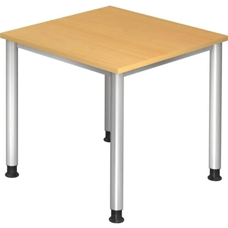 Schreibtisch HS08 4-Fuß rund 80x80cm Buche Gestellfarbe: Silber