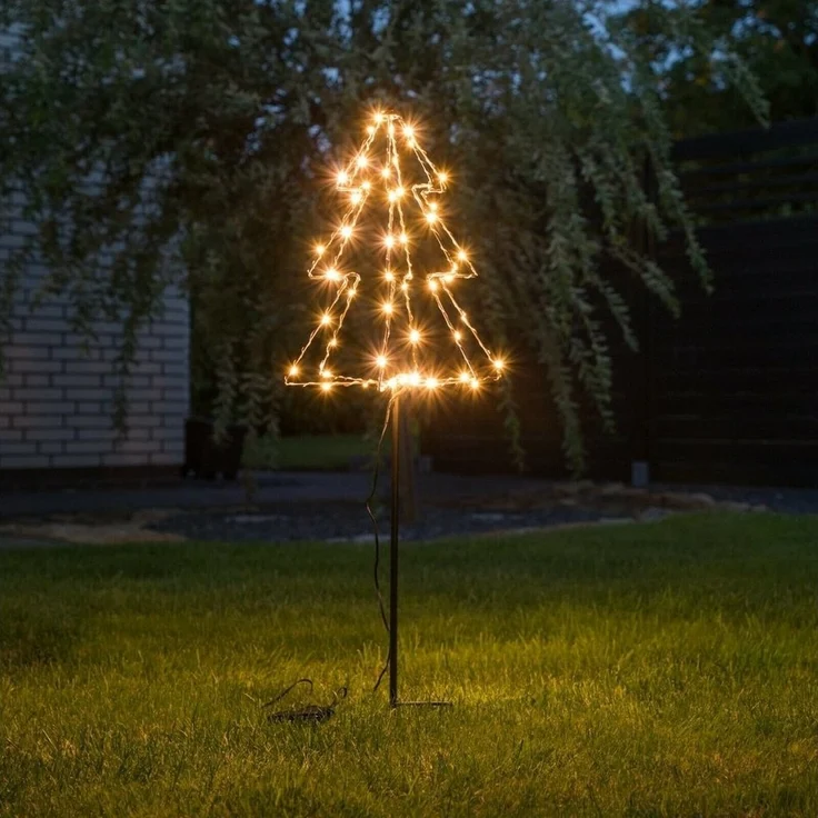 Meinposten LED-Lichterkette LED Gartenstecker Tannenbaum Weihnachtsbeleuchtung warmweiß, 6-Stunden-Timer – Bild 2