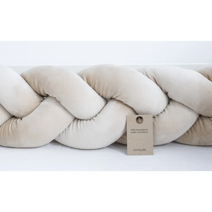 Loolay Nestchenschlange SAMT BEIGE Geflochtenes Kissen Zierkissen Dekokissen Bettumrandung, (Zugluftstopper Zugluft Schlange Wickeltischumrandung Babybett Kinderzimmer Schutz, VELOURS SAMT Bettschlange 100 150 200 300 400 cm und Länge auf Anfrage), Zug... – Bild 2