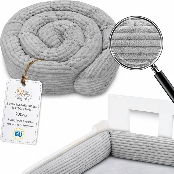 Totsy Baby Seitenschläferkissen Seitenschläferkissen Bettschlange 200 cm Baumwolle Kopfkissen Gris – Bild 1
