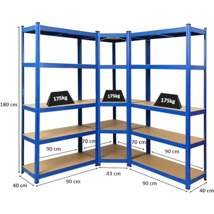 PROREGAL Mega Deal Eckregal Ragnar 1x: 180 x 70 x 40 cm | 2X: 180 x 90 x 40 cm Blau Fachlast 175kg, Kellerregal, Steckregal, Garagenregal, Lagerregal – Bild 3