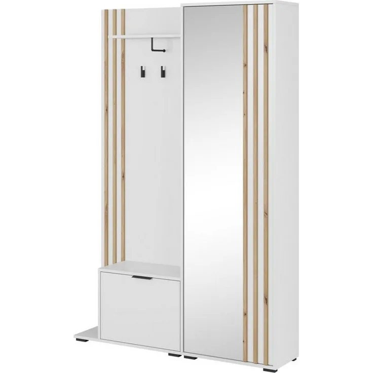 MOEBLO Kompaktgarderobe JOHN (Dielenschrank Wandschrank Regal Diele & Flur Kleiderschrank Schuhschrank, mit Spiegel Flurgarderobe Schrank Kompaktgarderobe), (BxHxT): 135x197x34cm