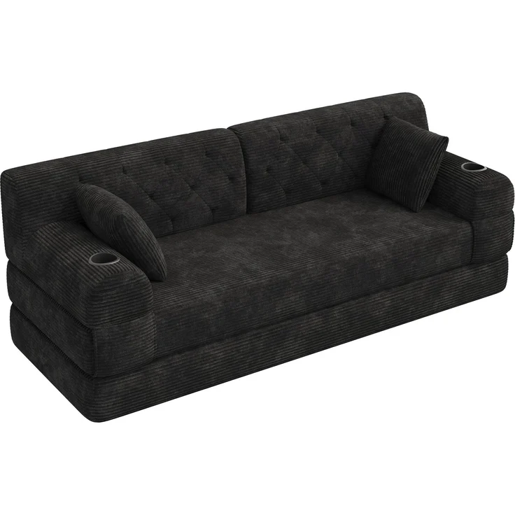 ZUBALIYA Schlafsofa 80x81 cm, mit Stauraum, mit Samtbezug, mit Cordbezug, mit Knopfheftung, mit breiten Armlehnen, Schwarz – Bild 12