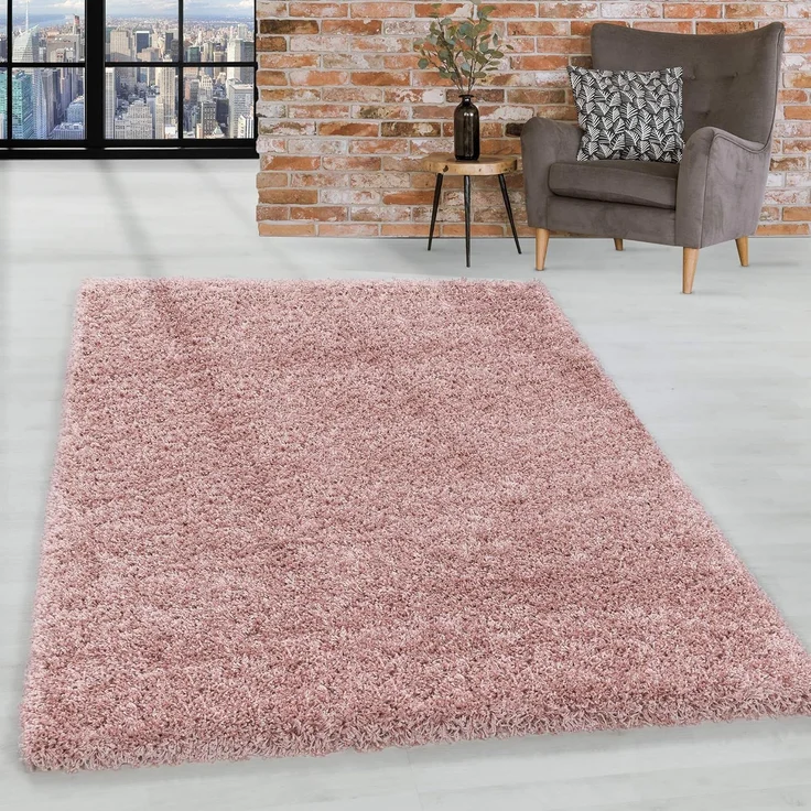HomebyHome Shaggy Hochflor Wohnzimmerteppich Läufer 80x250 cm Rosa - Flur Teppich Flauschig, Modern, Plüsch und Extra Weich - Ideal als Bettvorleger im Schlafzimmer und als Küchenläufer