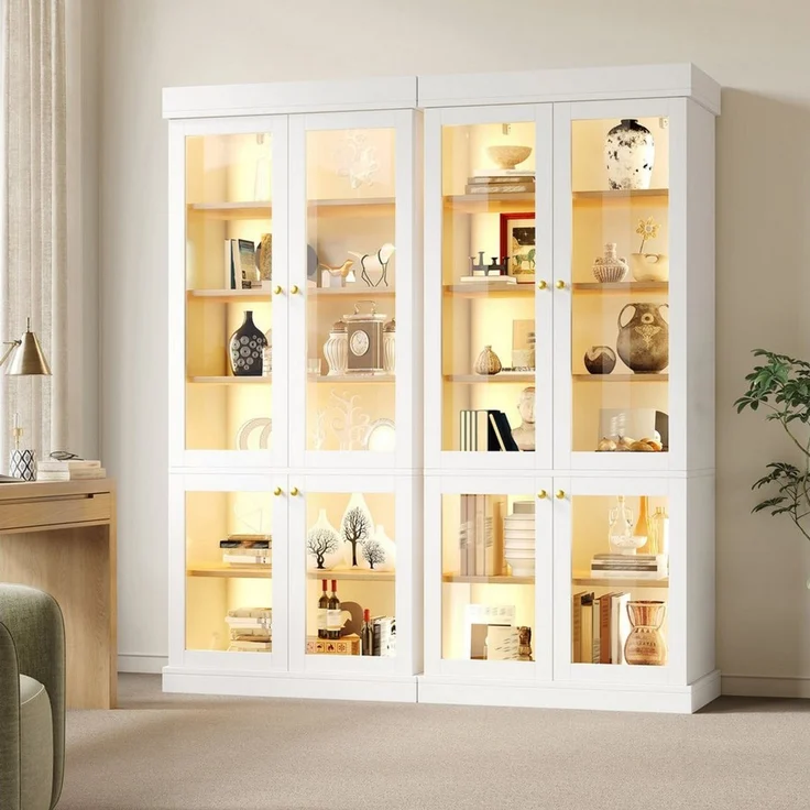 Odikalo Vitrine Vitrineschrank Glasvitrine mit LED (durchdachter Innenaufteilung und Kippschutz, stabil, sicher und vielseitig für Zuhause) 160×40×180cm – Bild 1