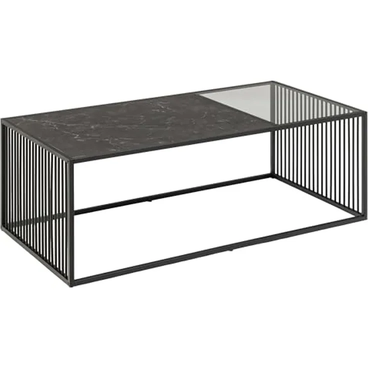 ACTONA GROUP Couchtisch Strington Sofatisch, Kaffeetisch, TOPSELLER! (Couchtisch, Sofatisch, Kaffeetisch, OTTOs Choice), schwarzer Marmoroptik, gehärtetem Glas, Metalllamellen, Breite 120 cm
