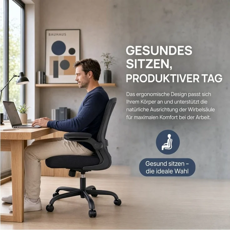 Marsail Bürostuhl Ergonomischer – Schreibtischstuhl Mesh mit 3D-verstellbaren Armlehnen (4-fach verstellbarer Lendenwirbelstütze, Mesh-Rückenlehne), Höhenverstellung, Wippfunktion, Drehstuhl bis 136 kg – Bild 3