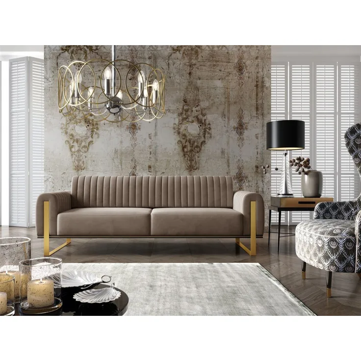Sofa Designersofa VALERIE 3-Sitzer in Stoff Elisa Velvet Cappuccino