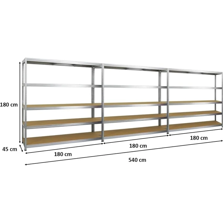 PROREGAL Mega Deal 3er-Set Schwerlastregal Giant Elephant 180 x 180 x 45 cm mit 5 Ebenen Fachlast 200kg Verzinkt, Kellerregal, Steckregal, Garagenregal, Lagerregal – Bild 3