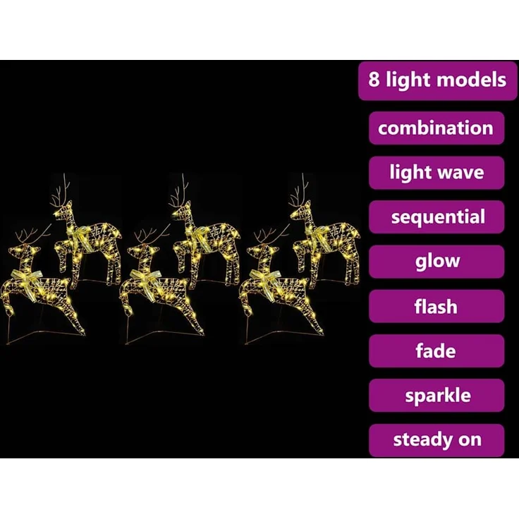 vidaXL LED Rentiere mit 180 LEDs 6 pcs Gold PET 3399385 – Bild 8