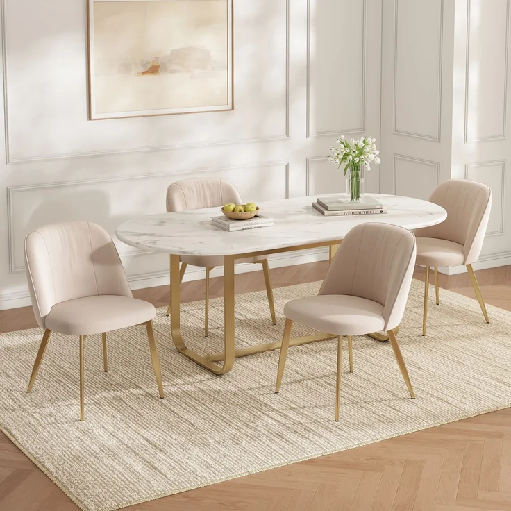 Merax Esszimmerstuhl Gestell aus goldfarbenen Metall, Bezug aus Samtstoff(Set, 6 St), 6er Set Polsterstühle Küchenstuhl Wohnzimmerstuhl Beige – Bild 3