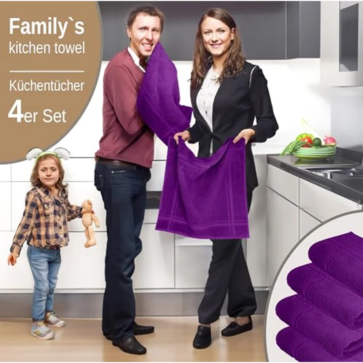 Lashuma Geschirrtuch - Premium, (Spar - Set, 4-tlg, 4er Frottee Küchenhandtücher 50x50 cm), aus 100% Baumwolle, extra saugstarkt und langlebig – Bild 4