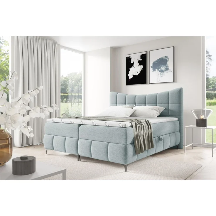 Boxspringbett Schlafzimmerbett CHARLES PREMIUM 140x200cm Stoff Freya Sky – Bild 1