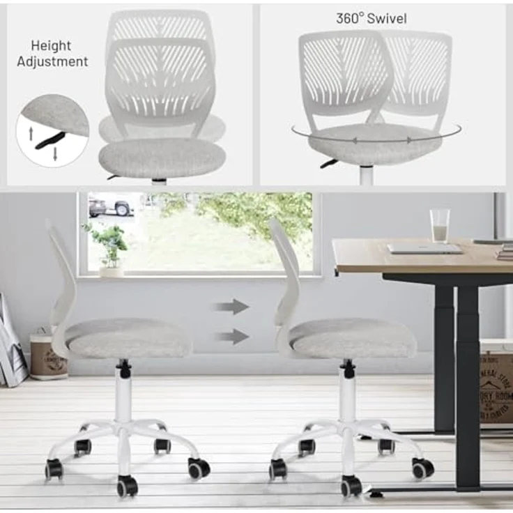 FurnitureR Kinder Schreibtischstuhl, höhenverstellbarer Drehstuhl mit kleinem Loch Rückenlehne Design, geeignet für Kinderzimmer oder Arbeitszimmer, Molandi Grau – Bild 6