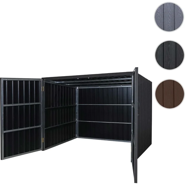WPC-Fahrradgarage HWC-J29, Geräteschuppen Fahrradbox, Metall Holzoptik abschließbar ~ 4 Räder 172x213x160cm anthrazit – Bild 8