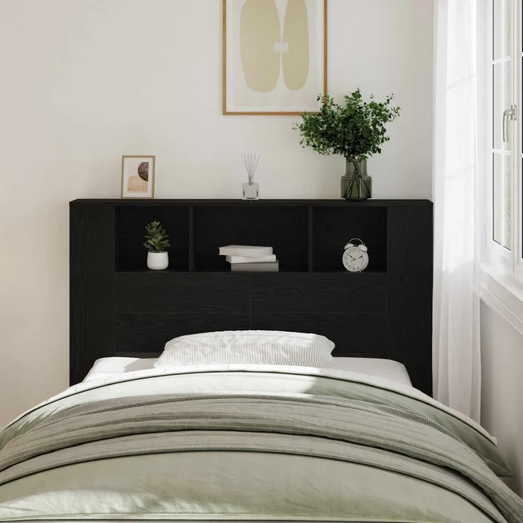 vidaXL Kopfteil Schrank Schwarz Eichen-Optik Holzwerkstoff 102,5 x 140 x 18,5 cm