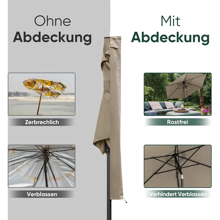 Sekey® Schutzhülle für Ø 200 cm / 200 cm × 150 cm / 200 cm × 125 cm Sonnenschirm, Abdeckhauben für Sonnenschirm – Bild 4
