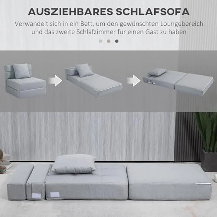 HOMCOM Sessel Einzelsofa mit Kissen, Klappsessel, 2-in-1 Design (Schlafsessel, 1-St, Bettsessel), bis 120 kg Belastbar, Blau – Bild 5