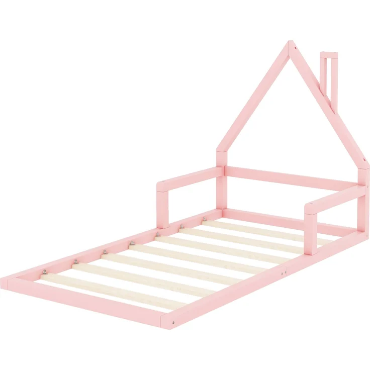 Bett 90x200 cm Hausform aus Kiefer massiv in Rosa – kindgerechtes, schlichtes Design – Bild 8