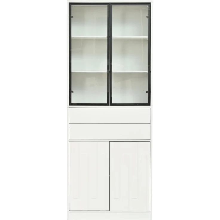 70×34×180cm LED Display Vitrine mit 2 Schubladen , Hochschrank mit Glasschranktüren, Hochschrank Glasvitrine mit LED ,Wohnzimmerschrank mit Glastüren, Küche, Arbeitszimmer, Eingangsbereich,Weiß – Bild 10
