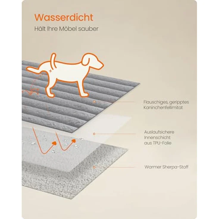 Feandrea Hundedecke, wasserdichte Decke, S, 73 x 63 cm, für Minihunde, beidseitig verwendbar, Hundesofa waschbar, taubengrau-hellgrau PPBDE033G01 – Bild 4