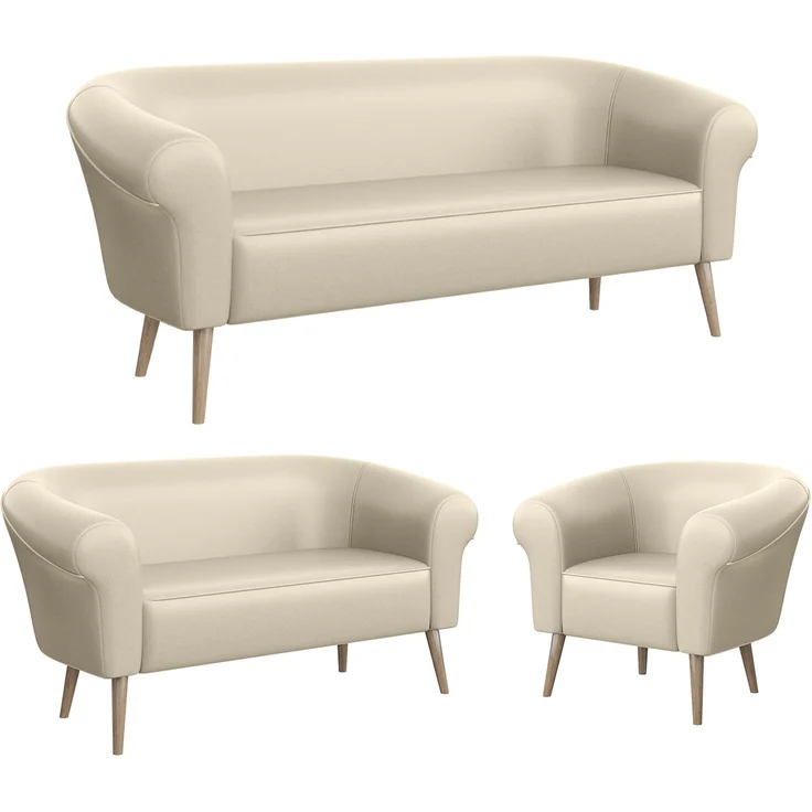 MEBLINI Sofa-Set EMILIA 3+2+1 - Creme Kunstleder - für Wohnzimmer - Mini Lounge für sechs Personen - Küchensofa - Sofa Klein - Sitzgarnitur - Polstergarnitur - Sofagarnituren – Bild 1